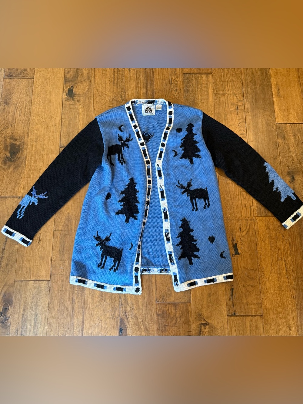 Storybook Knits Blue and Black Moose Motif